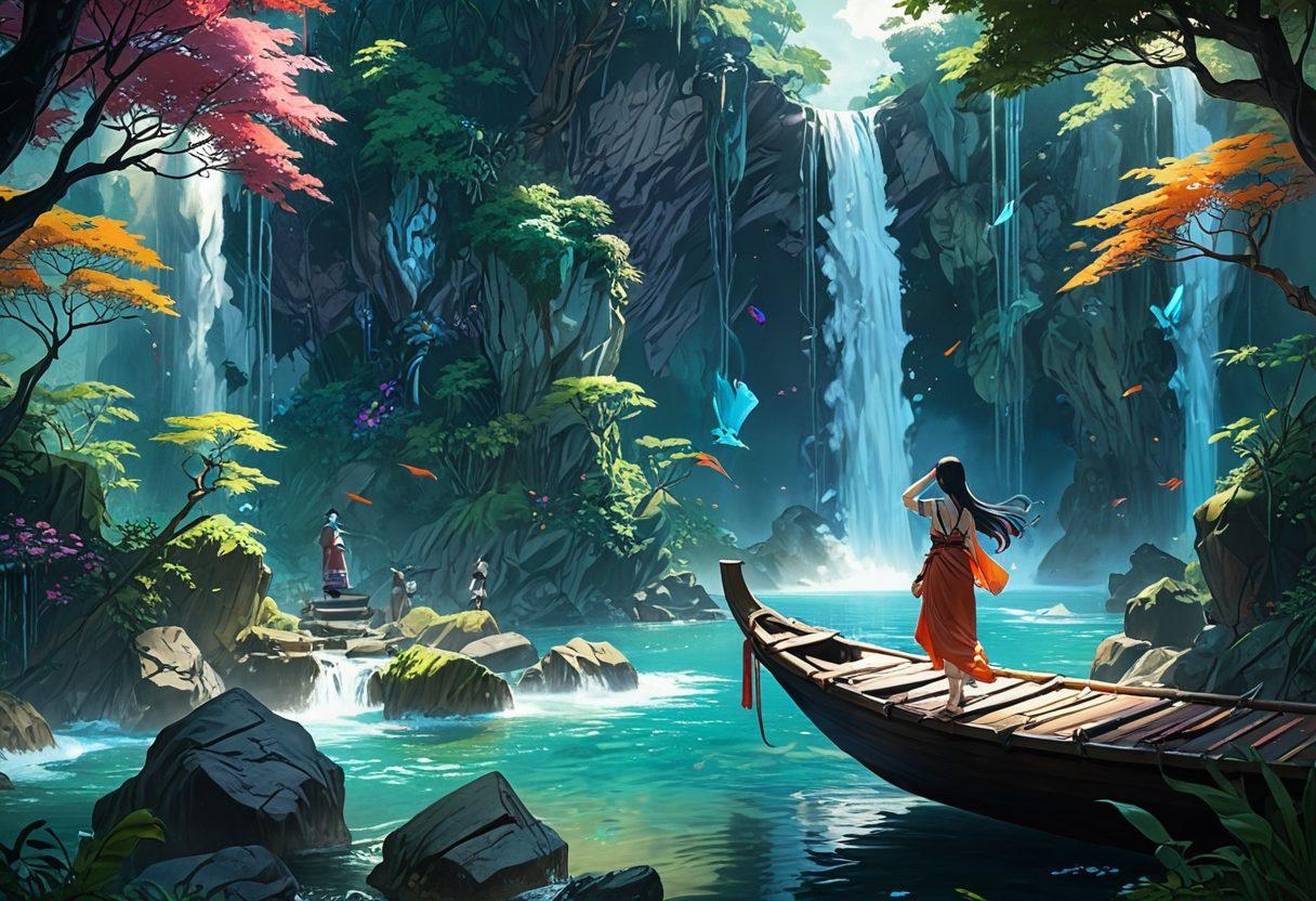 A captivating scene featuring a blend of anime and traditional art styles, showcasing colorful, alluring characters immersed in an animated world. Incorporate ethereal landscapes and vibrant hues that evoke intimacy, with dynamic poses and expressive facial features. Include subtle hints of fantasy elements that enhance the erotic theme without being explicit. The composition should reflect a whimsical and daring spirit that captures the essence of adult animation. vibrant colors. anime style. digital art.